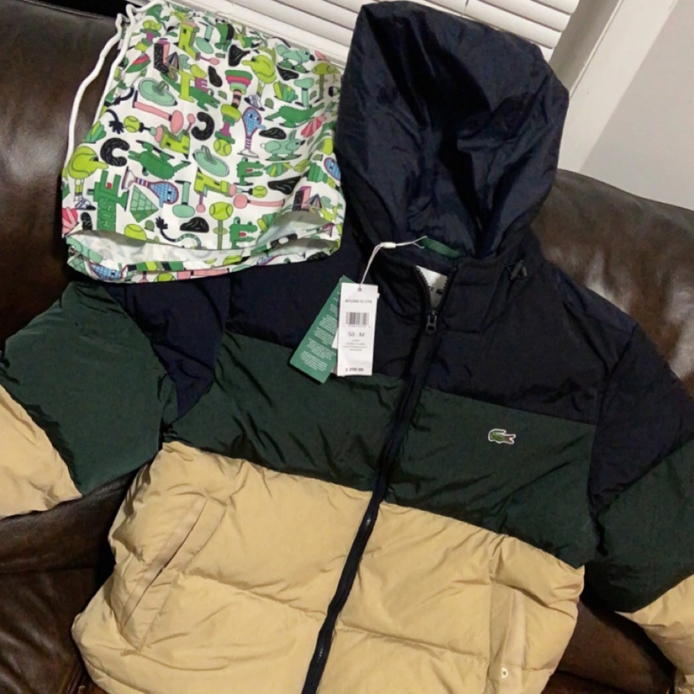 Lacoste Puffer Jacket New W/ Tags Swimming Trunks No Tags